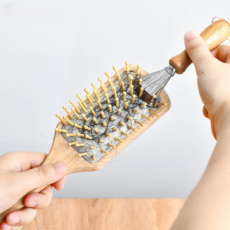 

1PCS Wooden Comb Cleaner Delicate Cleaning Removable Hair Brush Comb Cleaner Tool Handle Embeded Tool Broken Hair Cleaner