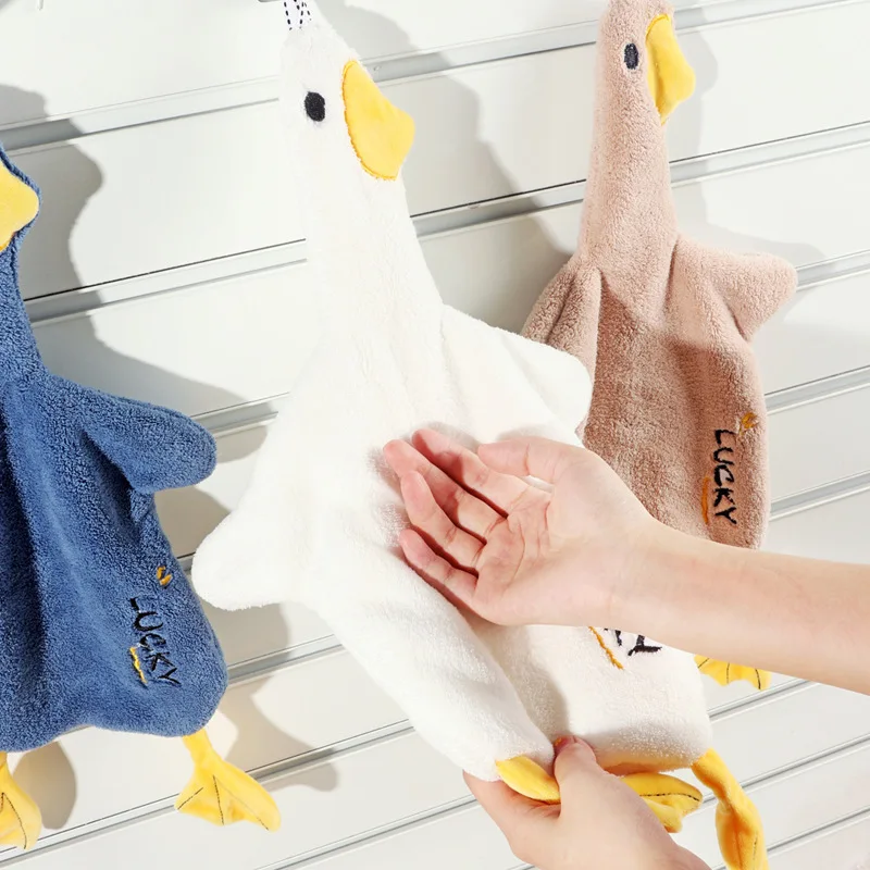 

Kitchen Duck Hand Towel Coral Fleece Thickened Absorbent Household Bathroom Children Cartoon Hand Towel Handkerchief 2PCs