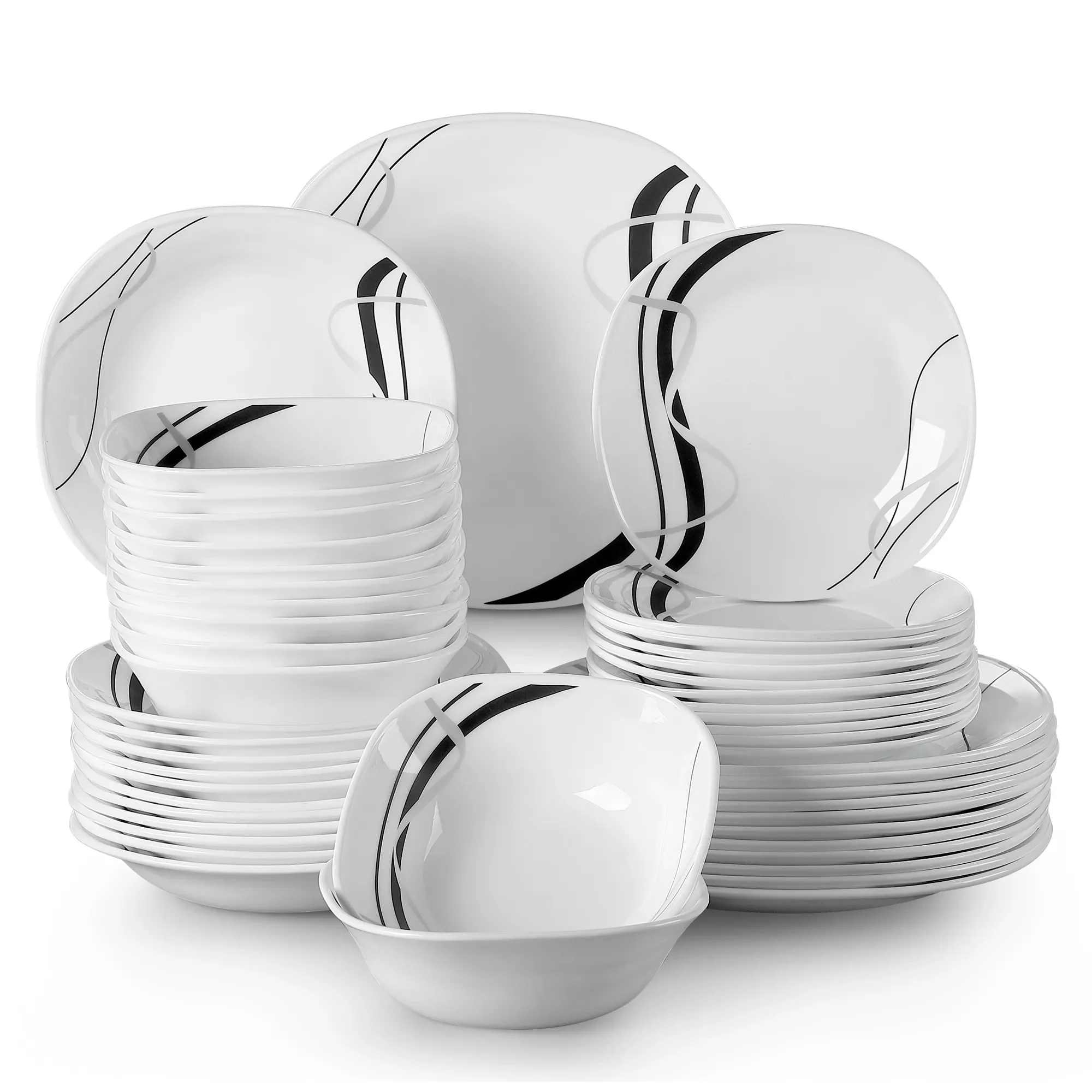 

FIONA 24/48-Piece Unbreakable Durable Opal Glassware Dinner Set with Dinner Plate,Soup Plate,Dessert Plate,Bowl Set