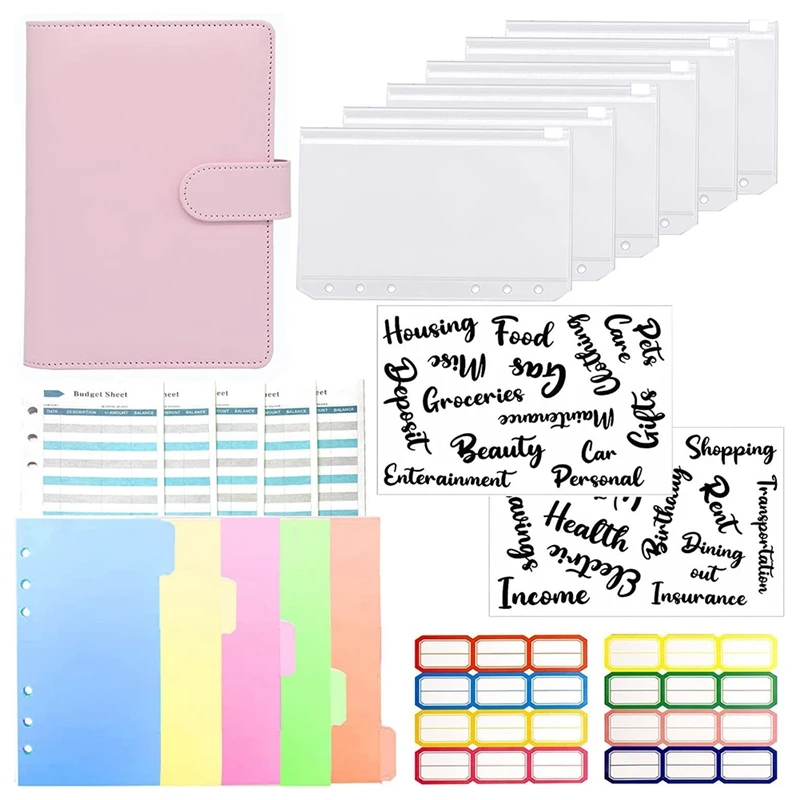 

Budget Binder with Cash Envelopes,A6 PU Notebook Binder, Expense Budget Sheets, 26 Categories Letter Sticker Label