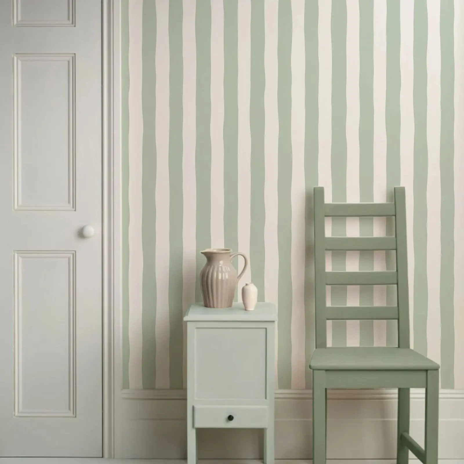 Фото Съемные обои Sage Green Stripes, классические полосатые обои зеленого и белого цвета для детской комнаты, арендские обои для детской комнаты №1