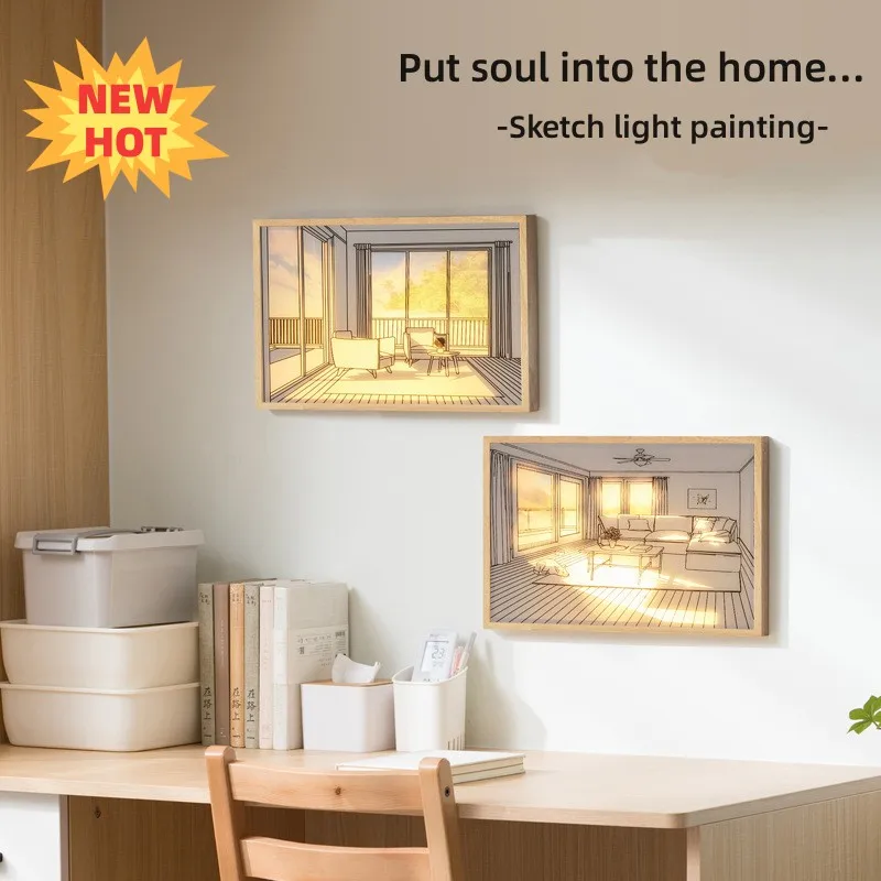 

Creative design light painting usb button gift decorative painting Korean style warm modern simple bedside small night light