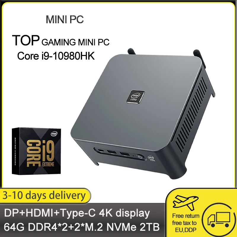 

TOP Gaming Mini PC i9 10980HK i9 10880H Desktop Gaming Computer 2*Lan Windows10 2*DDR4 MAX 64GB 2*M.2 DP HDMI2.0 4K AC WiFi BT