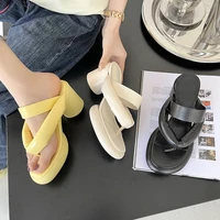 2022 apricot slippers sandals sexy split toe shoes woman round high heels ladies sandals runway summer shoes