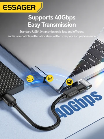 Essager USB4.0 40 Гбит/с OTG конвертер 240 Вт доставка питания под прямым углом USB C адаптер передачи данных для телефона Macbook планшета 8K60 Гц