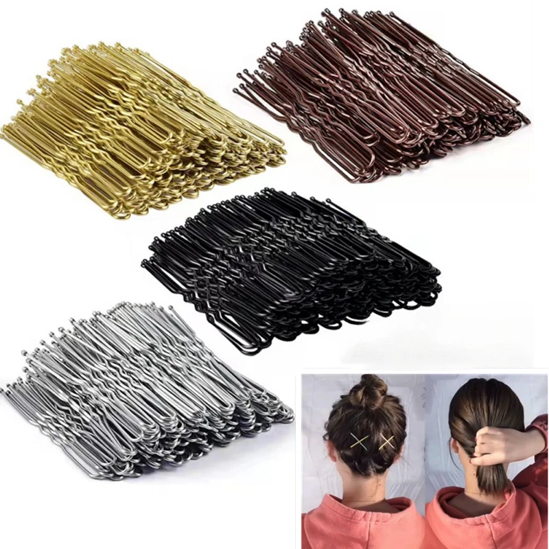 

100pcs 5cm Women U Shaped Hairpins Waved Hair Styling Clips Metal Bobby Pins Barrette Bridal Hairpin Hairdressing Hairstyle Tool