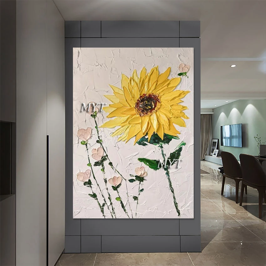 Палитра с ножом подсолнухами холст большая картина ручной работы абстрактная