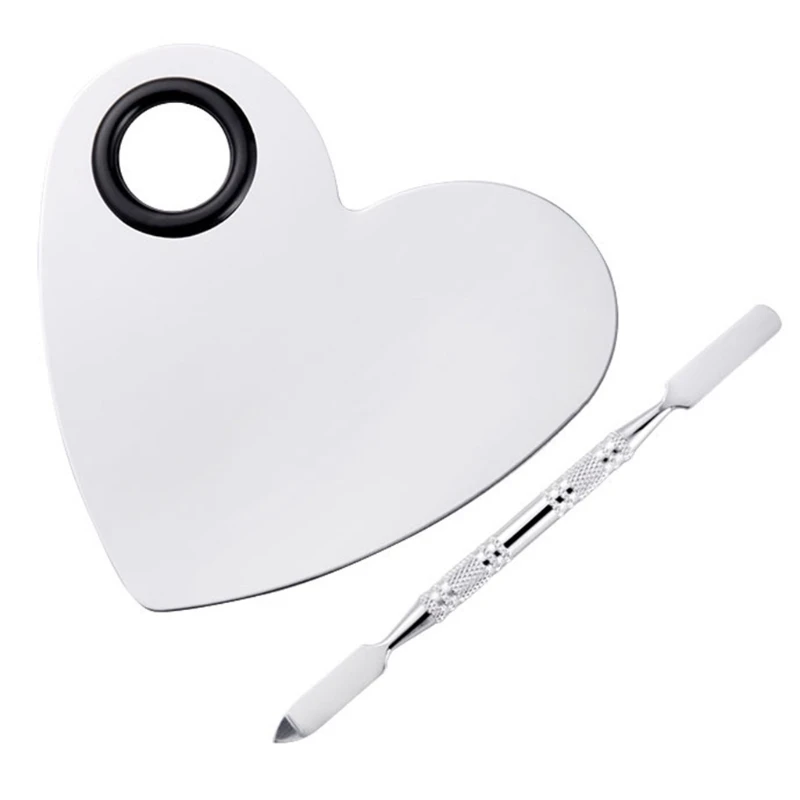 

Stainless Steel Makeup Mixing Palette with Spatula Tools Heart Shaped Cosmetic Tool for Nail Art Eye Shadow Eyelash Extension
