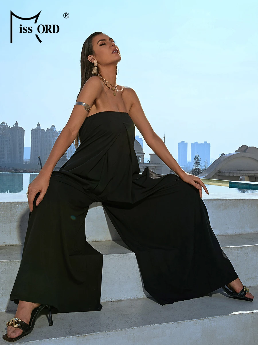 Missord Pure Black Jumpsuits Off Shoulder 2022 Women Summer Backless Elegant Sexy Combination Rompers Overalls White Casual