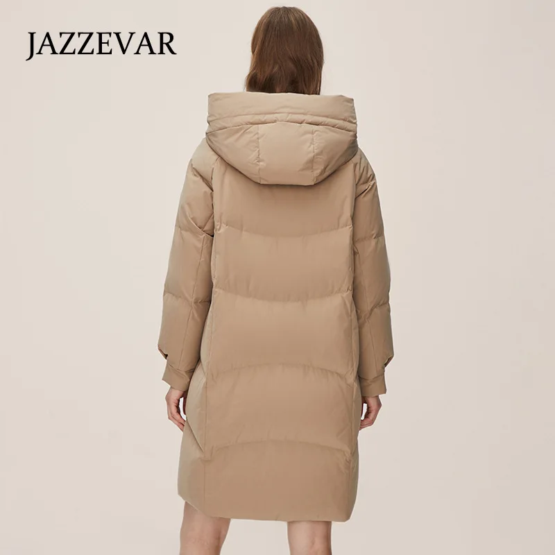 JAZZEVAR 2022 New Hooded Thin Windproof White Duck Down Women Down Jacket Long Casual Comfortable Warm Coat