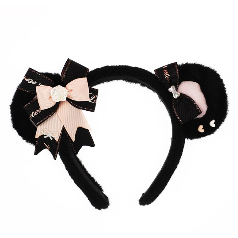 

Sweet Lolita Plush Bear Ears Headband Kawaii Bowknot Hair Hoop Girls Hairband Headdress Anime Maid Cosplay Party Hair Accessory