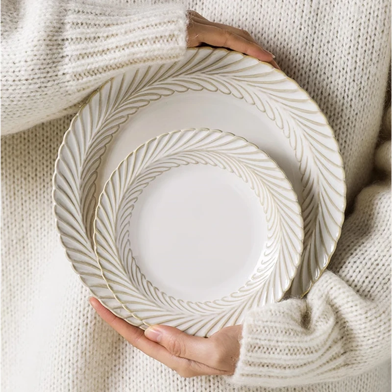 Французская белая винтажная Бытовая Керамическая тарелка для столовой лапши