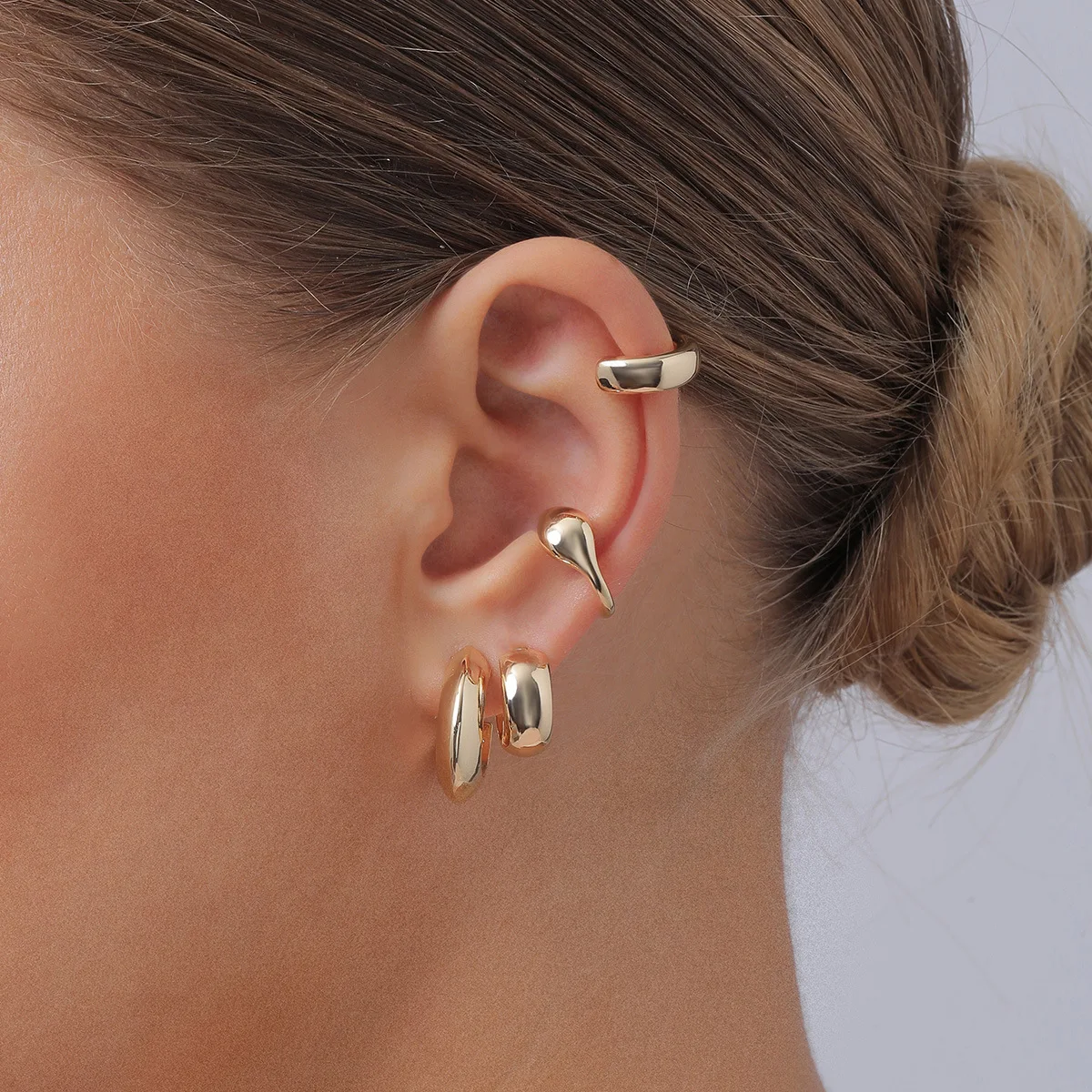 

LUNA CHIAO Fashion Jewelry One Side Unmatch Multi Piercing Hoops Earrings Ear Cuffs Set For Women