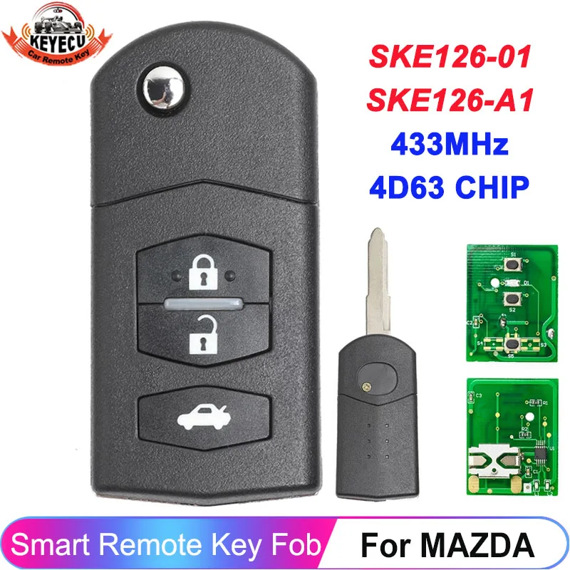 

KEYECU 3 кнопки 433 МГц 4D63 чип SKE126-01 SKE126-A1 для Mazda 2 3 5 6 MX5 RX8 CX7 2007 2008 2009 2010 откидной дистанционный автомобильный брелок
