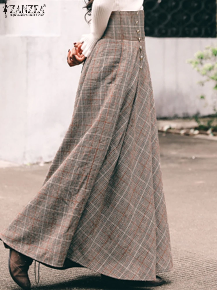 Весенние вечерние трапециевидные юбки с высокой талией ZANZEA Женские винтажные