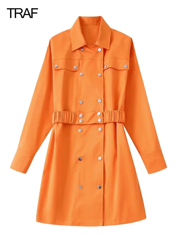 

Платье-мини с заклепками, на пуговицах, с поясом