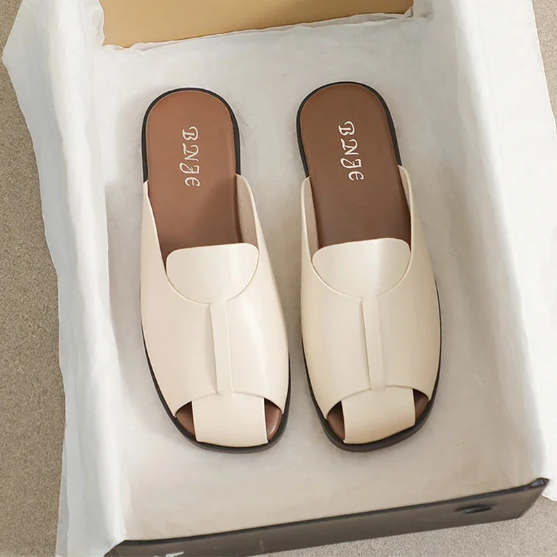 

Женские уличные шлепанцы Baotou, белые туфли без задника с открытым носком, плетеные, на плоской подошве, лето 2023