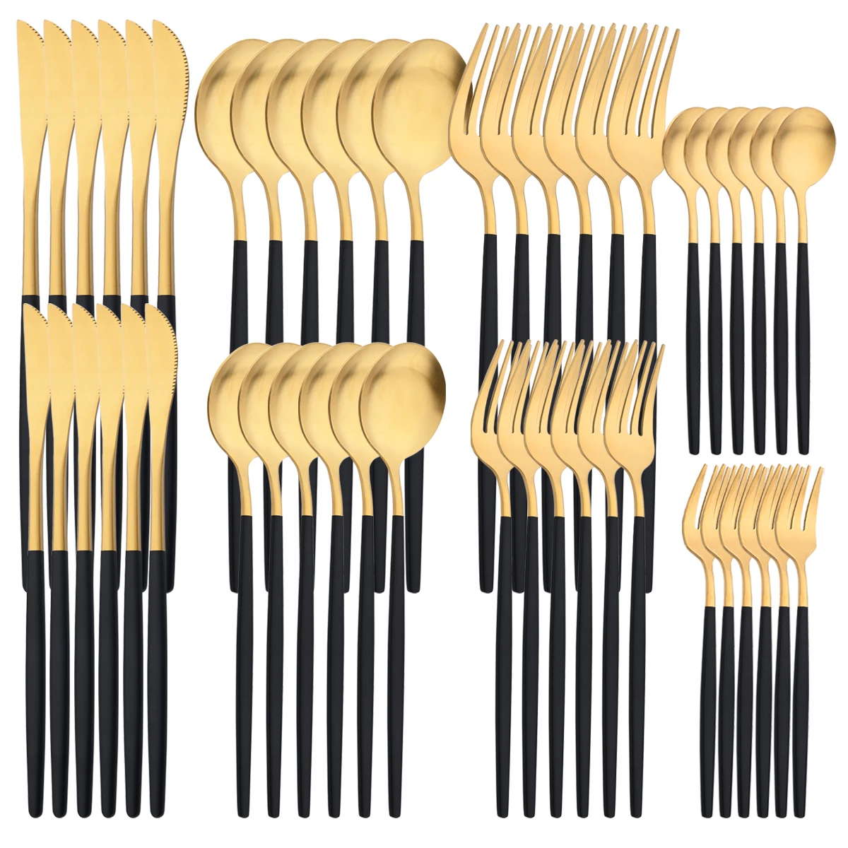 

48Pcs Black Gold Cutlery Set Dessert Knives Fork Spoon Dinnerware Stainless Steel Tableware Flatware Western Kitchen Silverware