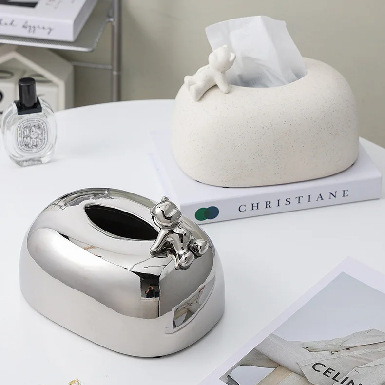 

Коробка для салфеток с серебряным медведем, креативный простой комод для гостиной, журнальный столик, студенческий органайзер для общежития, многофункциональные принадлежности для хранения