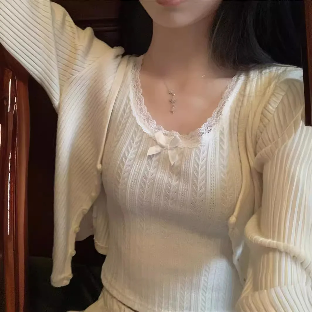 Белый кружевной вязаный крючком жилет с бантом