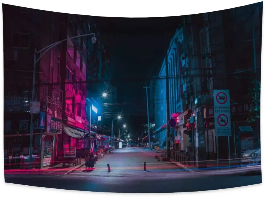 Modern City Tapestry City Night Street View Cityscape Tapestry City Landscape Tapestry Wall Hanging for Bedroom Home Decor