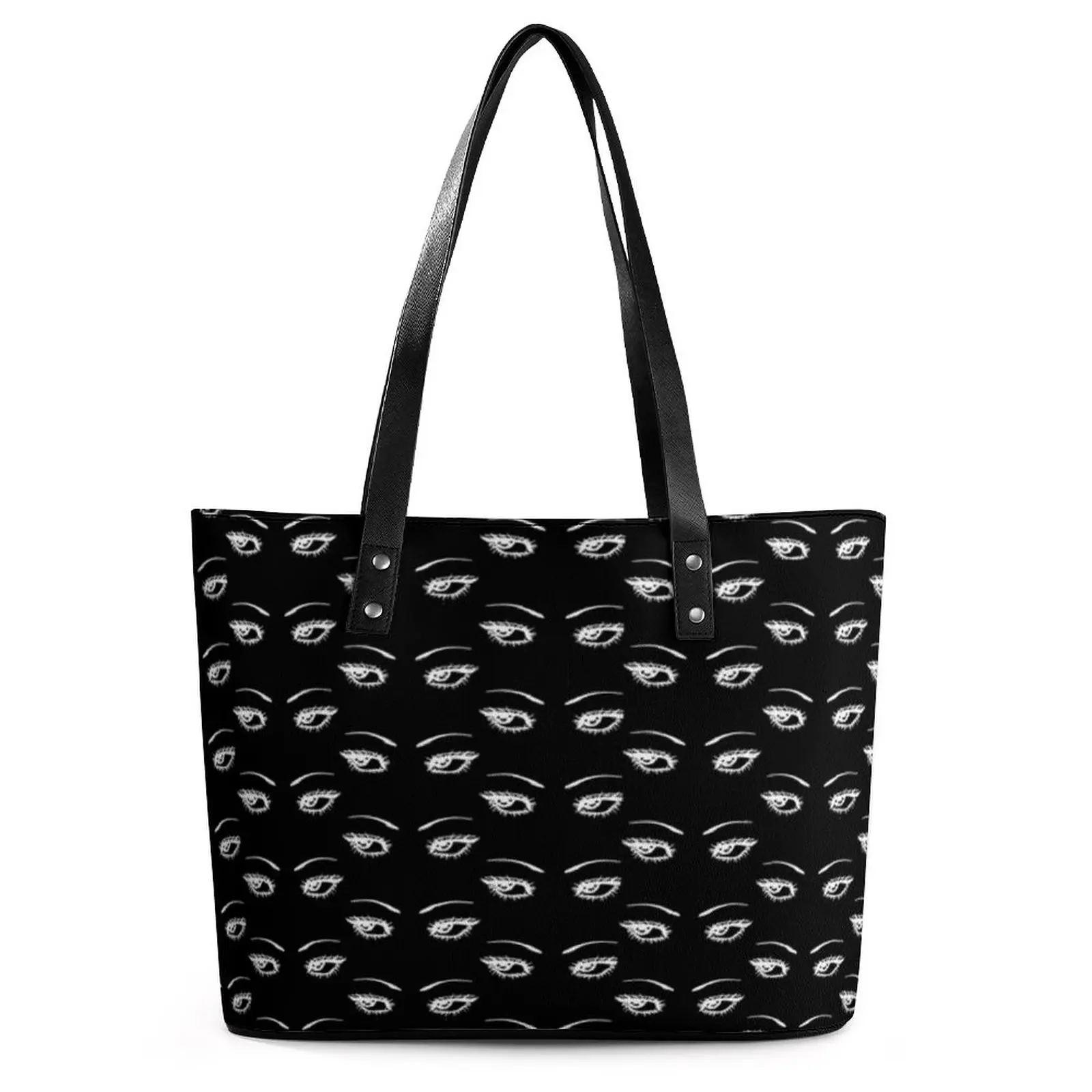 

Japanese Anime Handbags Cartoon Eyes Print Grocery Tote Bag Lady Modern Shoulder Bag Print Top-Handle PU Leather Shopper Bags