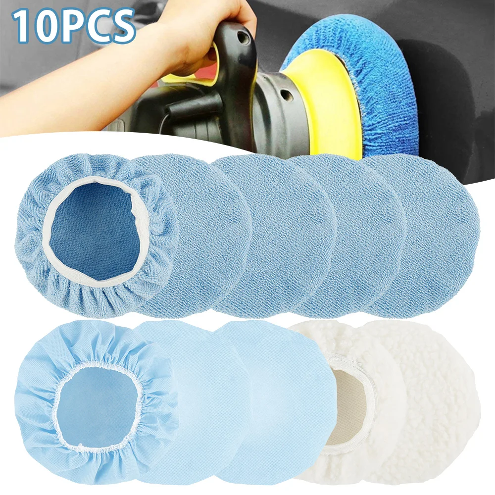 10Pcs 9 10 Inch Car Polishing Pad Auto Microfiber Bonnet Polisher Soft Wool Wax Wash Buffer Cover Cleaning Tools Accessories