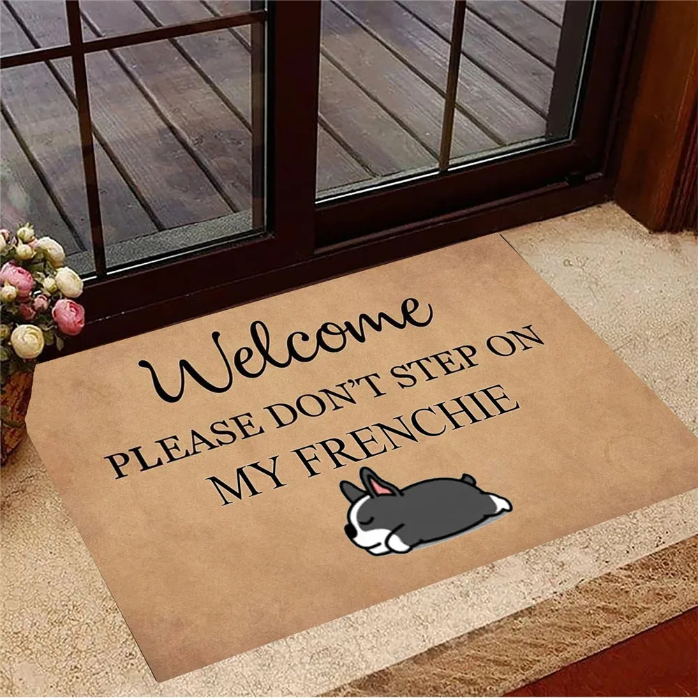 

CLOOCL Funny Doormat Welcom Please Don't Step on My Frenchie Entrance Floor Mat Cartoon 3D Printed Indoor Carpets Flannel Rugs