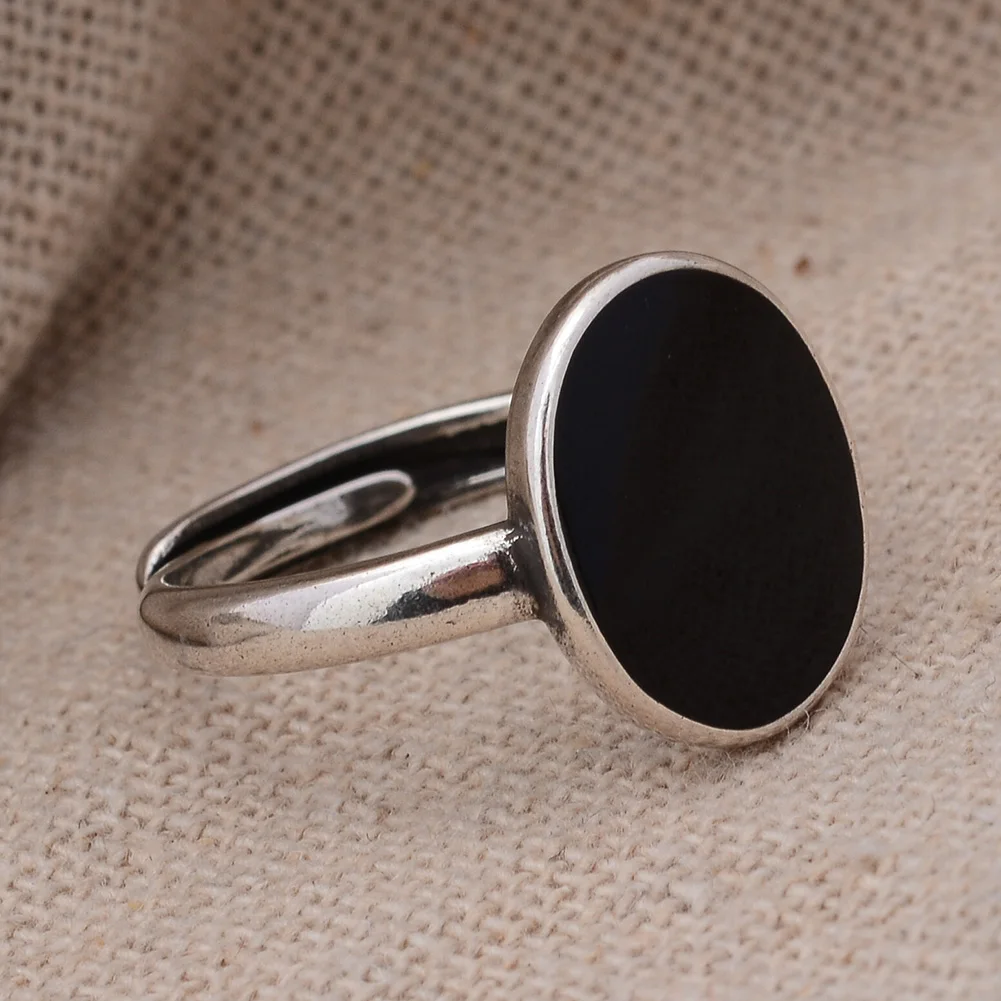 30% Silver Plated Fashion Oval Black Resin Unisex Adjustable Size Rings New Arrival Never Fade Ring Women Men
