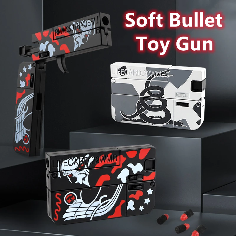 

New Life Card Metal Foldable Soft Bullet Toy Gun Foam Ejection Darts Blaster Pistol Manual Airsoft For Kid Adult Birthday Gift