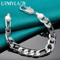 urmylady 925 sterling silver 12mm square buckle chain bracelet for man women fashion wedding engagement party charm jewelry