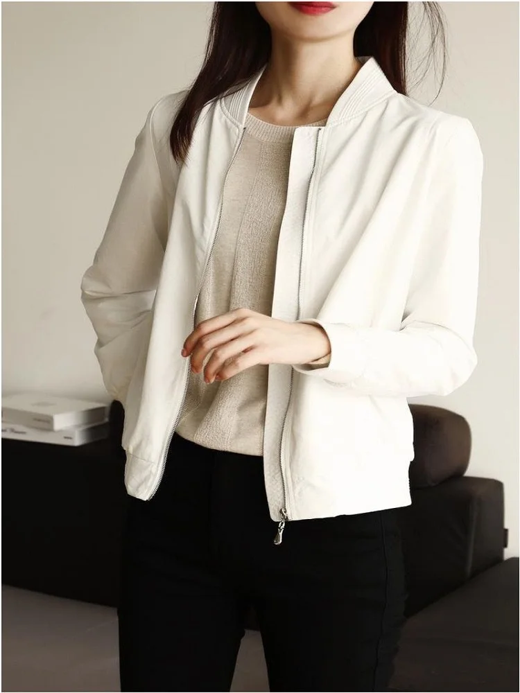 

Женская белая короткая куртка весна-осень 2022 новая Корейская короткая куртка бейсбольная куртка