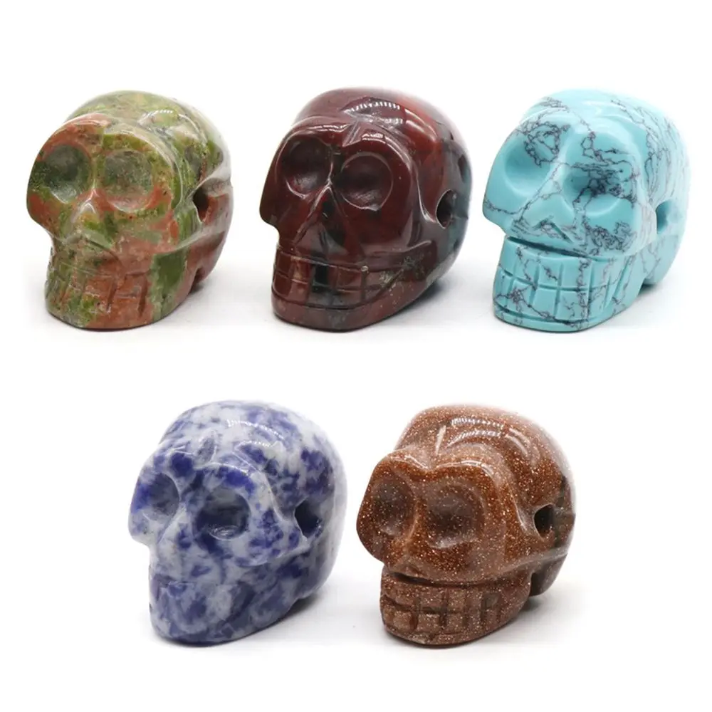 

1pc Crystal Skull Figurine Reiki Healing Energy Stones Ornaments Carved Skeleton Statue Raw Gemstone Home Decor Halloween Gift