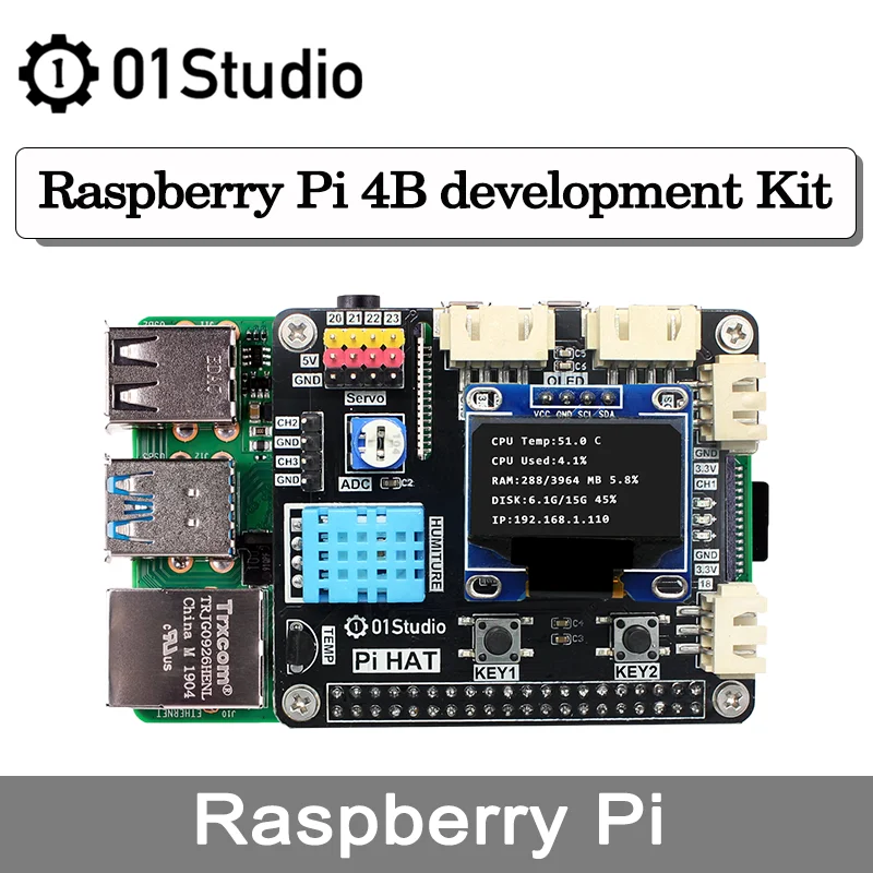 01Studio Raspberry Pi 4 4B Комплект платы для программирования разработки Python Linux
