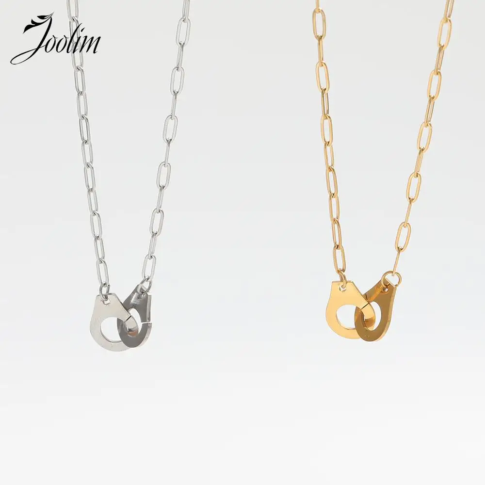 

Joolim Jewelry 18K PVD Plated Wholesale Hip-hop Personality Handcuffs Cross Pendant Pin Chain Stainless Steel Necklace for Women