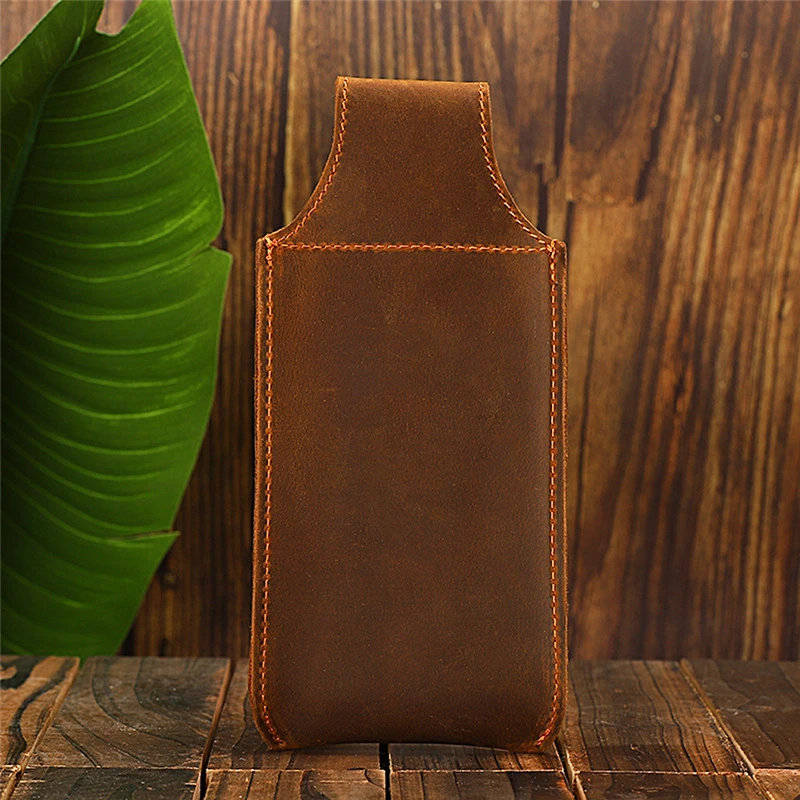 Head layer Real cowhide mobile phone Fanny pack men wear belt waist mobile phone bag work small bag