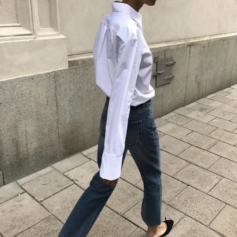 Женская рубашка с длинным рукавом и воротником-стойкой