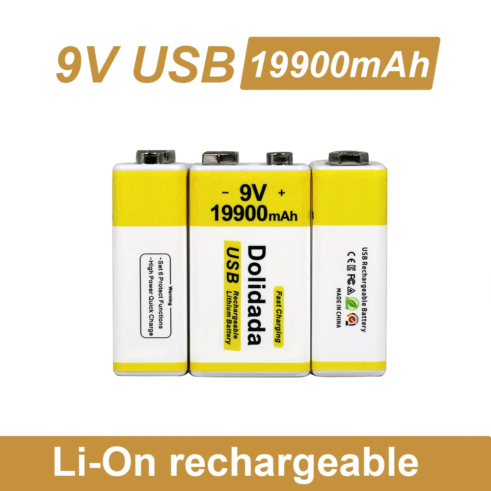 

100%New Original 2023 Best-selling 9V 19900mAh+USB Fast Charging Line LI-ION Rechargeable Battery for Electric Fan Flashlight