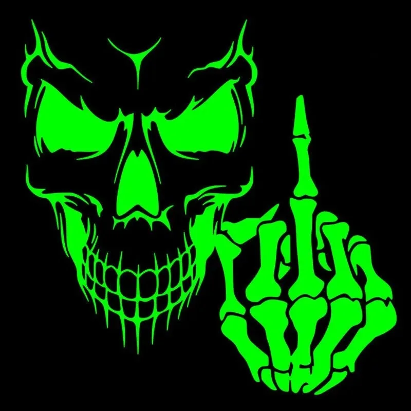 Один комплект (2 шт.) Беспроводной зеленый череп с логотипом на средний палец тень