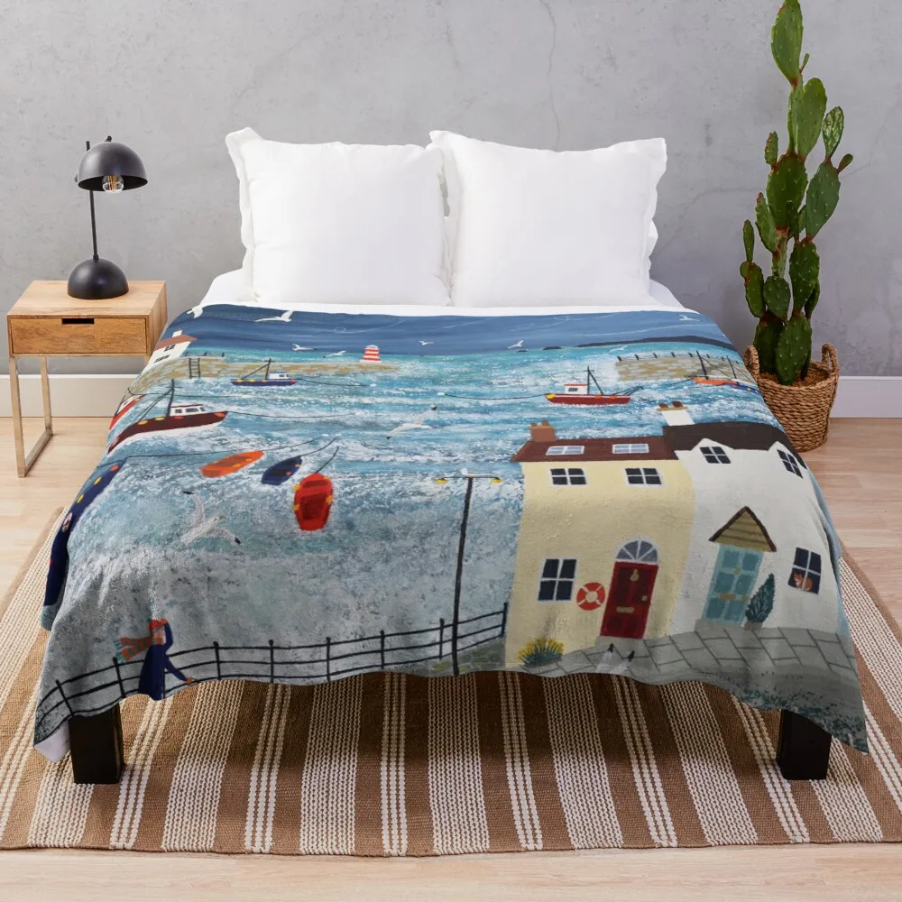 

Stormy harbour throw blanket cobertor com pele sofá cobertor com borlas cobertor de cabelo dupla face cobertor