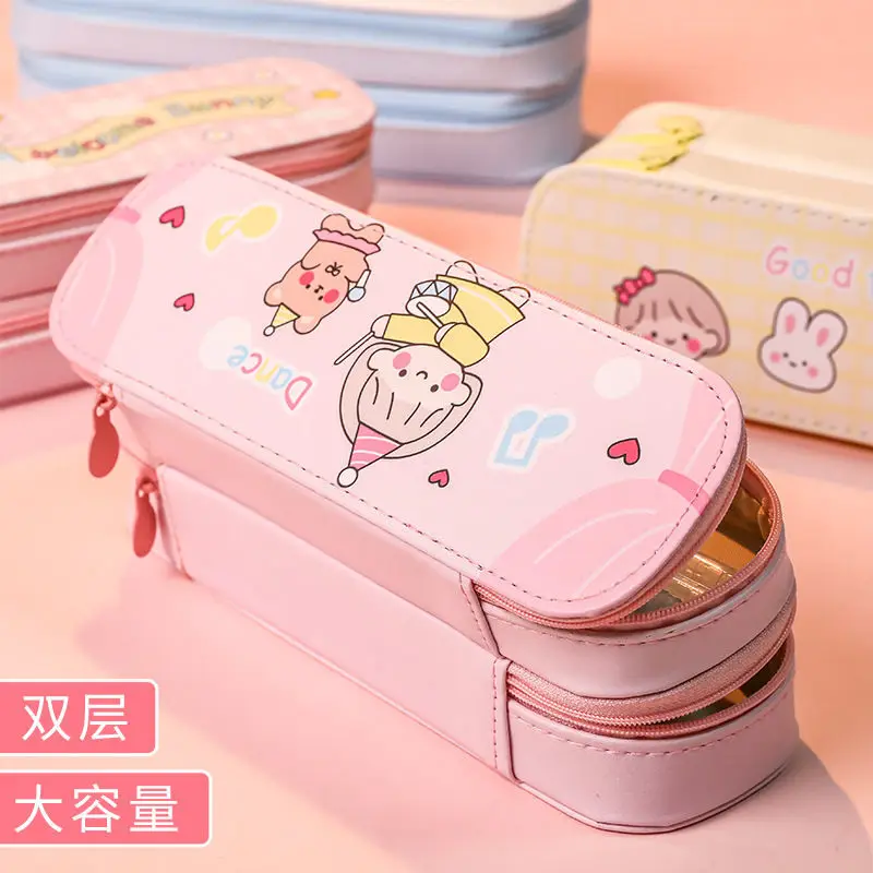 

Double Layer ncil se Japanese Good-looking Primary School Student Female Lar pacity Korean Cute ncil Stationery Bo