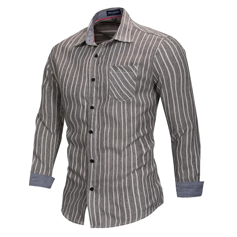 2022 Summer Cotton Striped Shirt Men Casual Slim Fit Lapel Long Sleeve Men's Shirts Spring High Quality Oxford Shirt For Men Top