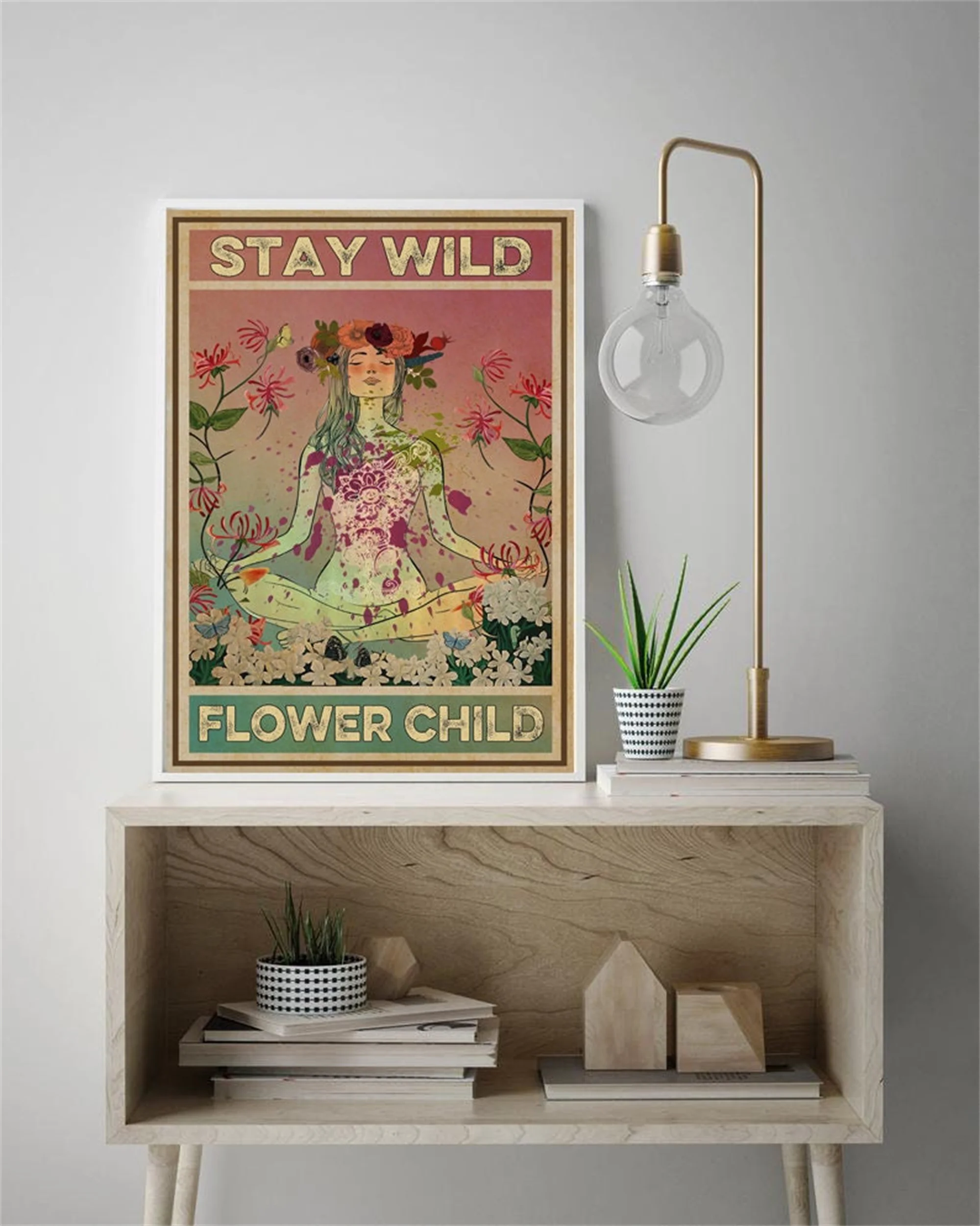 

Stay Wild Flower Child Poster Hippie Girl Painting Wall Art Nordic Canvas Print Pictures Modular Modern Living Room Home Decor
