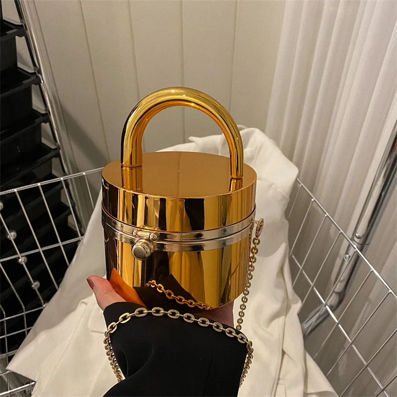 

Shine Cylinder Handbags for Women Acrylic Fashion Luxury Tote Bag Chain Unusual Hard Party Evening Mirror Shoulder Bag Ladies