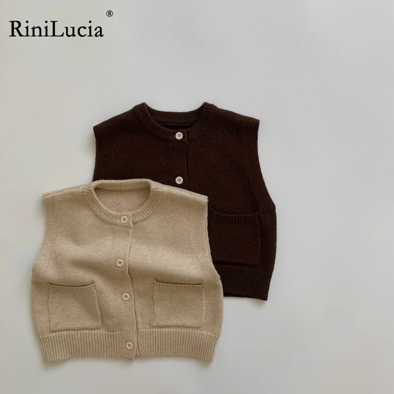

RiniLucia Kids Children Vest Knit Sweater Cotton Autumn Baby Jacket Sleeveless Boys Girls Vest Cotton Soft Kids Cardigan Infant