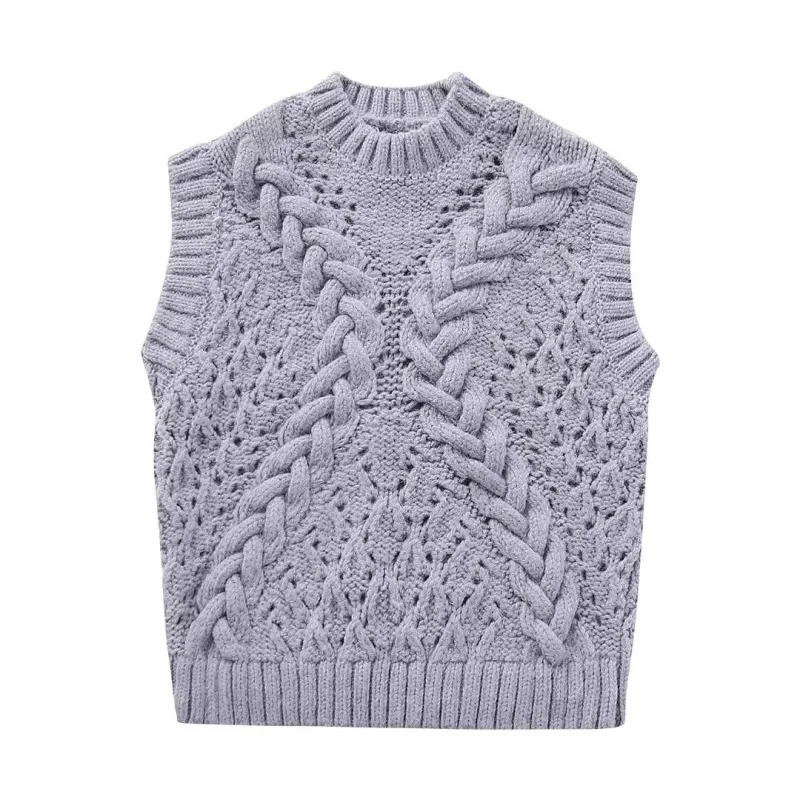 

2023 New Women Round Neck Knitted Vest Fashionable Sleeveless Hollow Out Warm Sweater Trendy Vacation Street Style