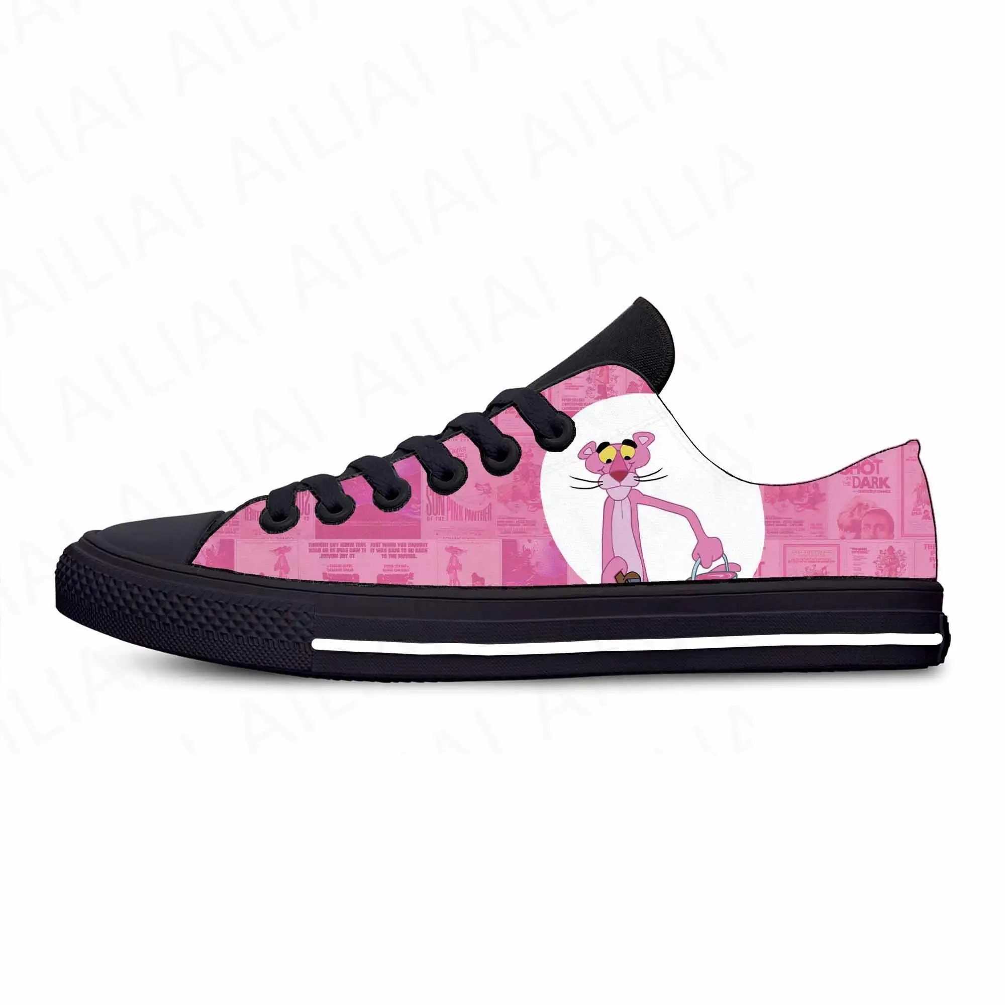 

Hot Panther Leopard Anime Cartoon Comic Manga Pink Casual Cloth Shoes Low Top Lightweight Breathable 3D Print Men Women Sneakers