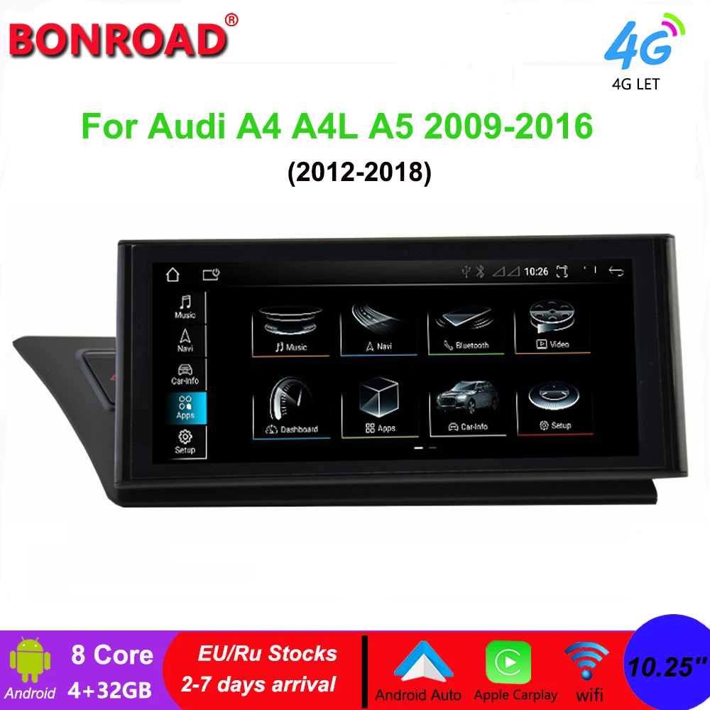 Bonroad 10 25 &quotНовый автомобильный мультимедийный плеер Audi A4 Android головное