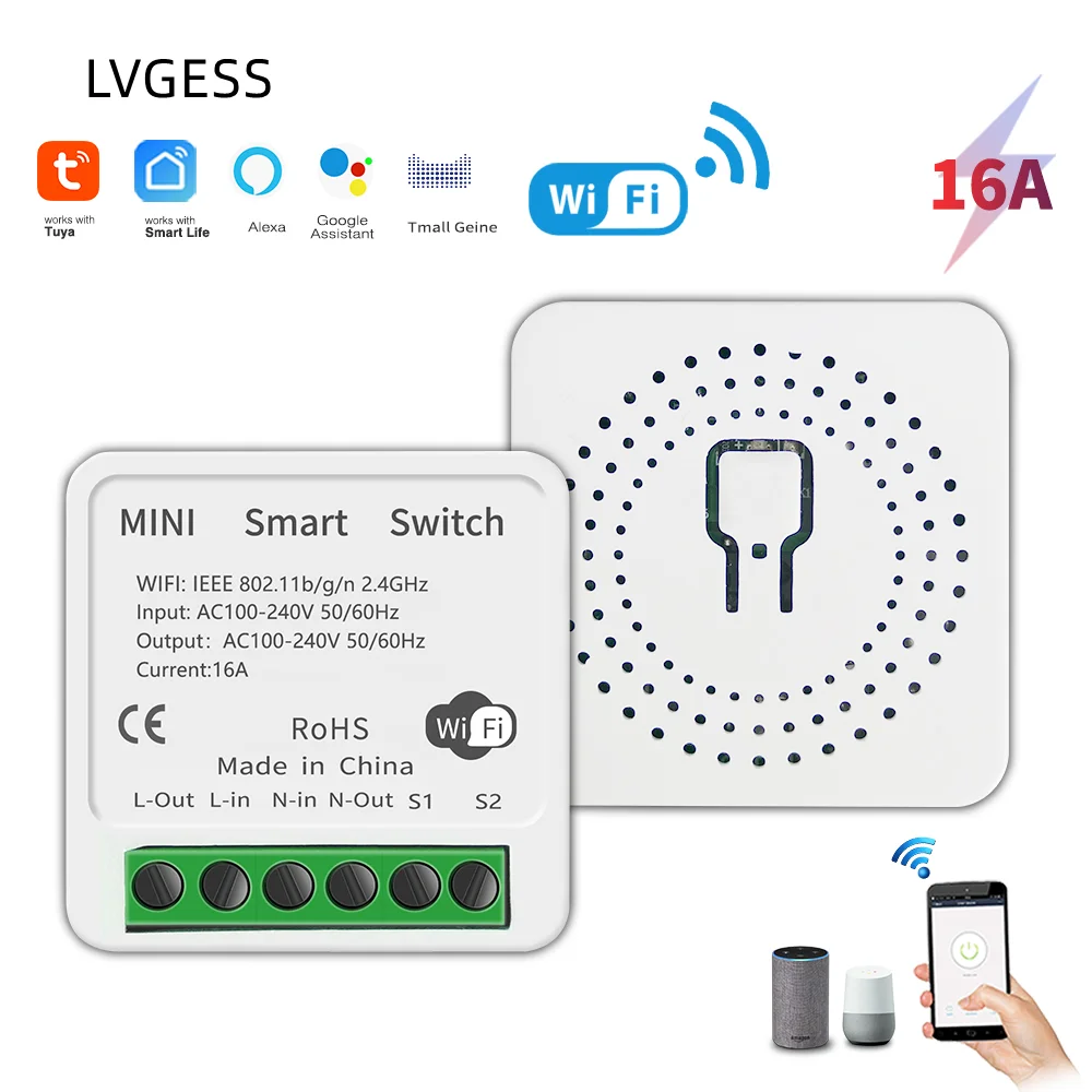 

Wifi Smart Switch Module Voice Relay Timer Support 2WayAPP Google Home Alexa 110/220V Tuya 10/16A Intelligent Mini On/Off Device