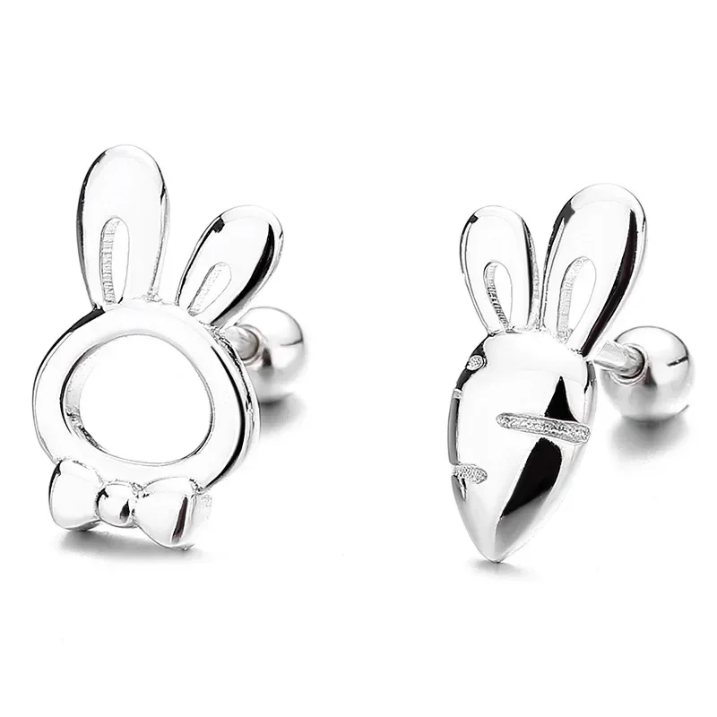 Серьги-гвоздики из стерлингового серебра 925 пробы с полым кроликом и морковью для